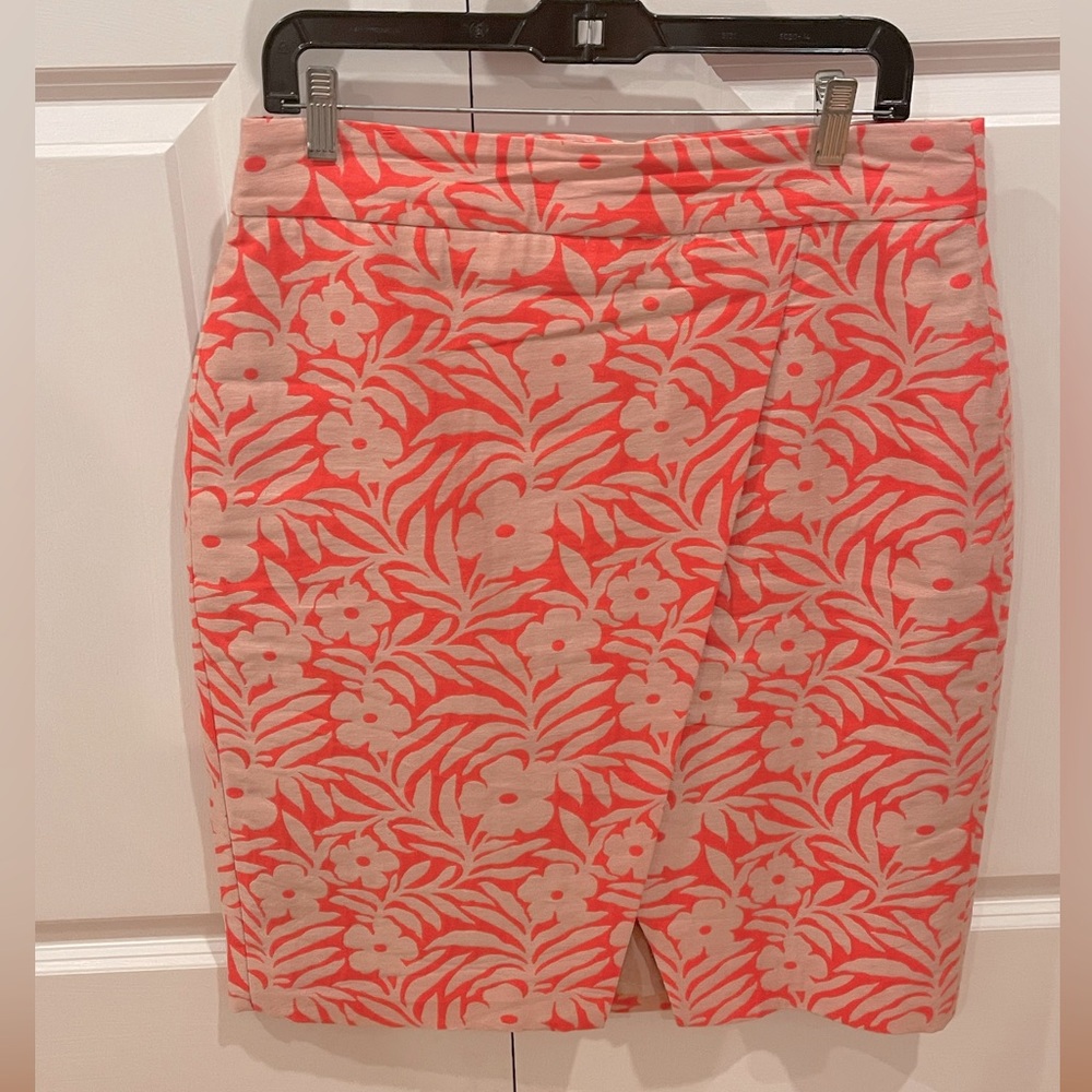 Fuschia/neon pink floral J Crew faux wrap skirt